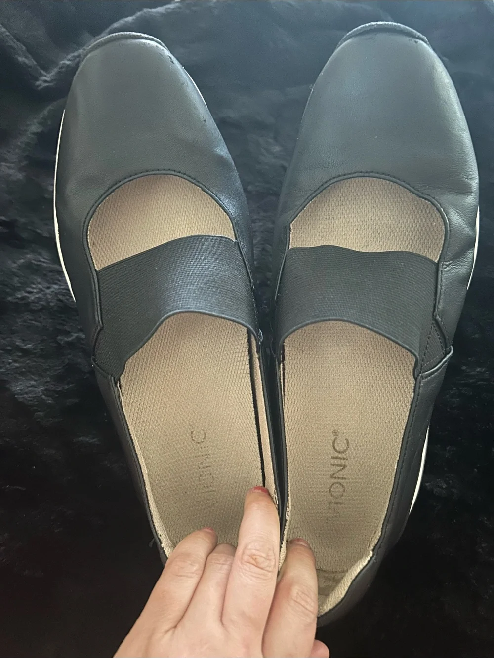 Vionic Cadee Mary Jane Ballet Sneakers Black Size 9 Elastic Arch Support Comfy